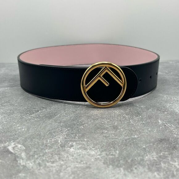 NWT Fendi Vitello Liberty F is Fendi Bi-Color Reversible Belt Black Pink Leather - Picture 2 of 15